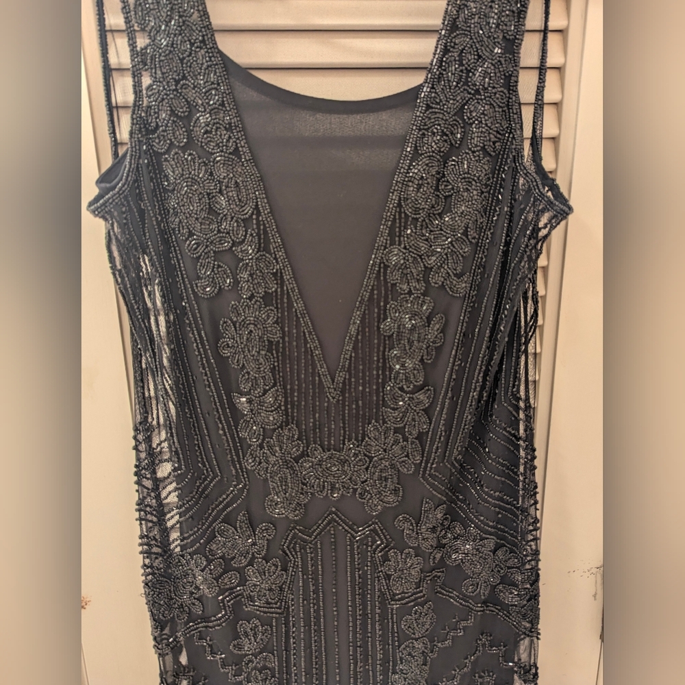 New Black Beaded Dress With Full Length Cami Slip Underneath Size Small